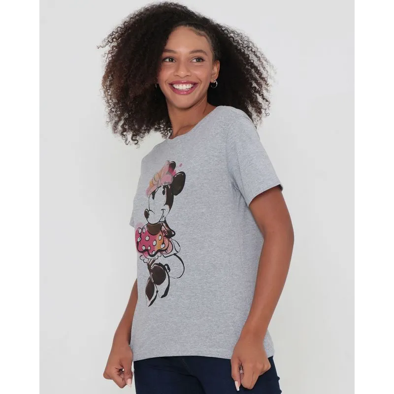 Camiseta Feminina Disney Minnie Manga Curta Cinza P