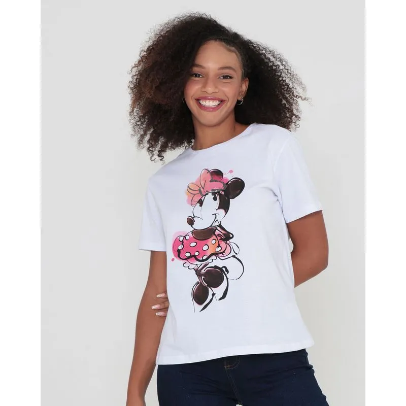 Camiseta Feminina Disney Minnie Manga Curta Branca GG