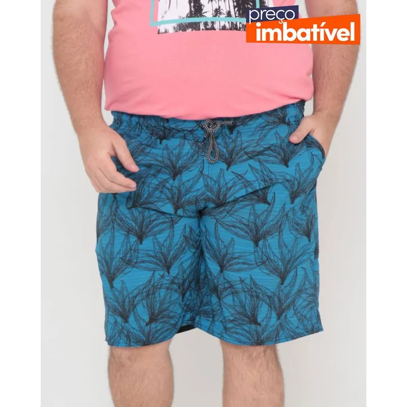 Bermuda Masculina Plus Size Estampa Floral Azul G3