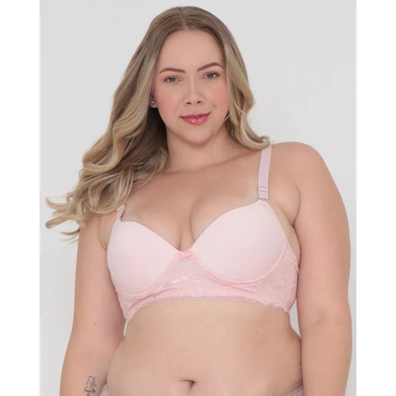 Sutiã Plus size Feminino Base Com Bojo Renda Rosa 52