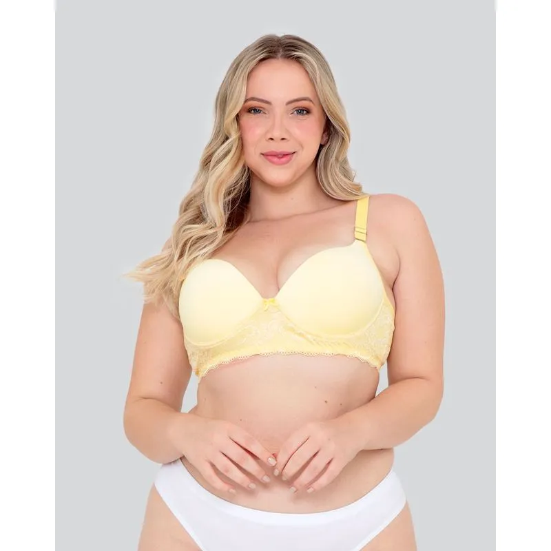Sutiã Plus Size Feminino Base Com Bojo Renda Amarelo 50