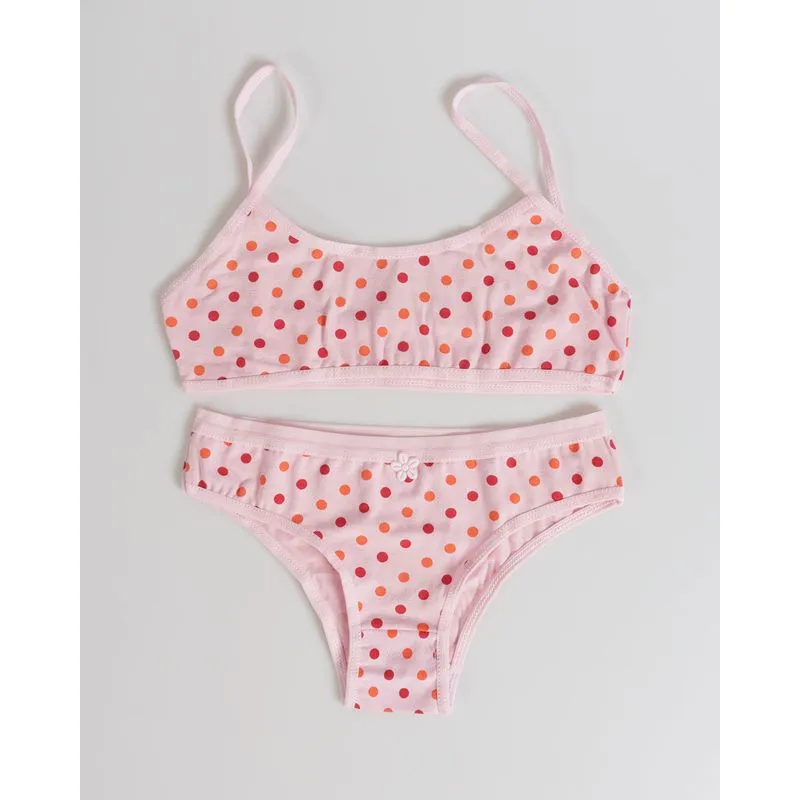 Conjunto Lingerie Juvenil Poá Rosa G