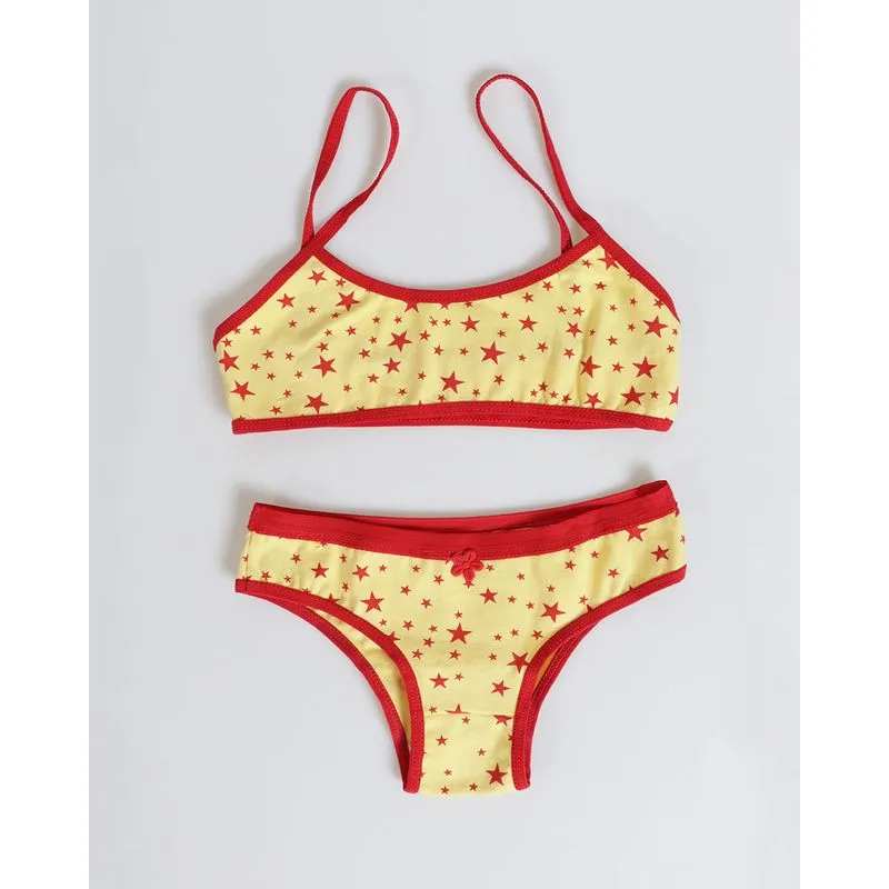Conjunto Lingerie Juvenil Estampa Doces Amarelo e Vermelho P