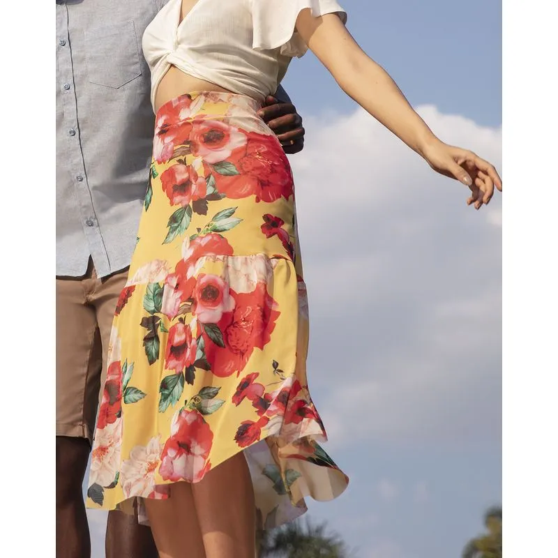 Saia Babados Tule Estampa Floral G