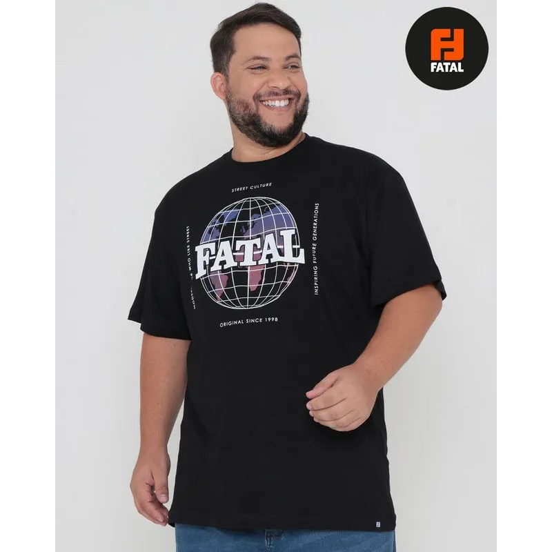 Camiseta Masculina Plus Size Estampa Fatal Preta P
