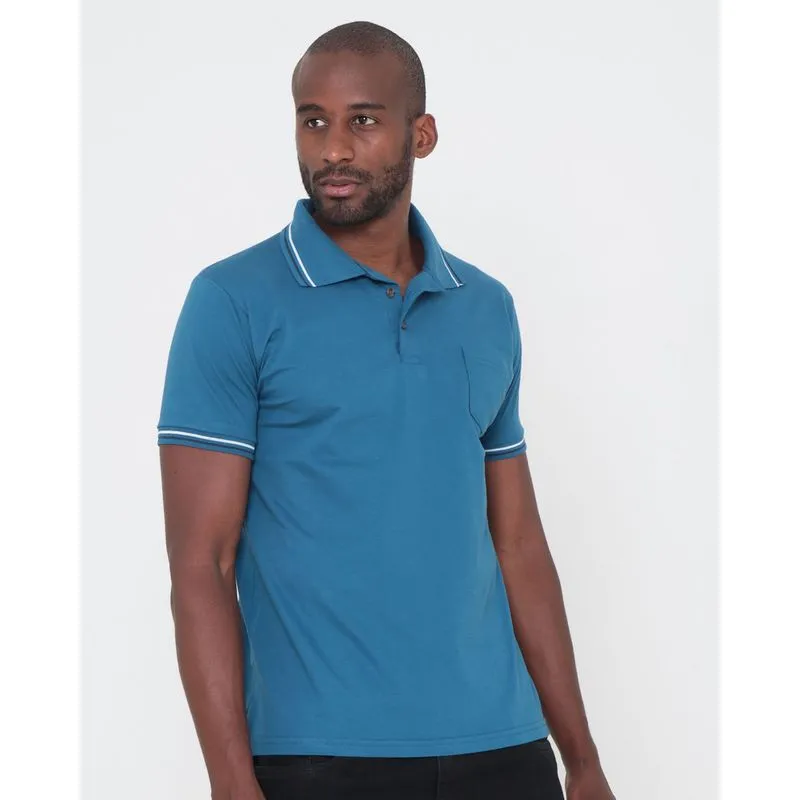 Polo Masculina Com Bolso Lisa Azul Marinho GG