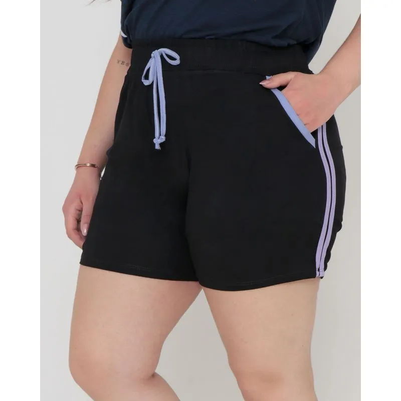 Short Plus Size Bolsos Malha Com Faixa Lilás G1