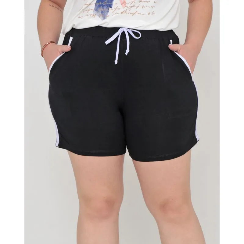 Short Plus Size Bolsos Malha Com Faixa Branca G1