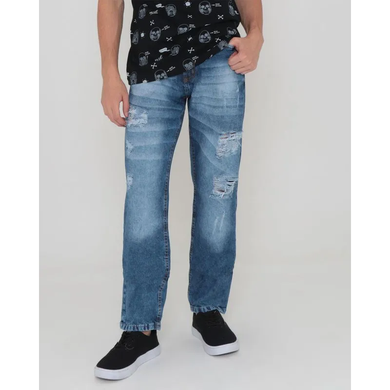 Calça Jeans Masculina Destroyed Slim Azul 38
