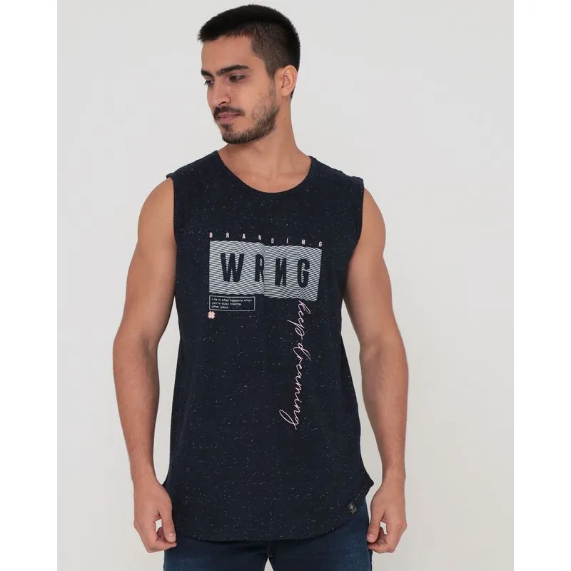 Regata Masculina Botonê Longline Estampada Azul Marinho G