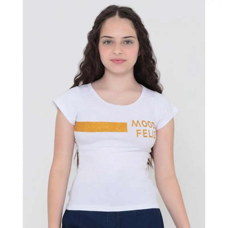 Blusa Juvenil Ano Novo Estampa Glitter Branca 16