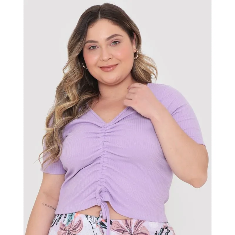 Blusa Plus Size Canelada Coulisse Lilás G2