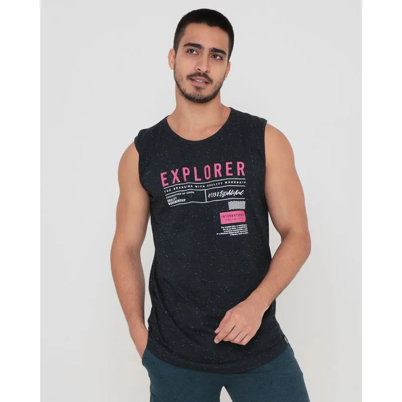 Regata Masculina Botonê Longline Estampada Preta GG