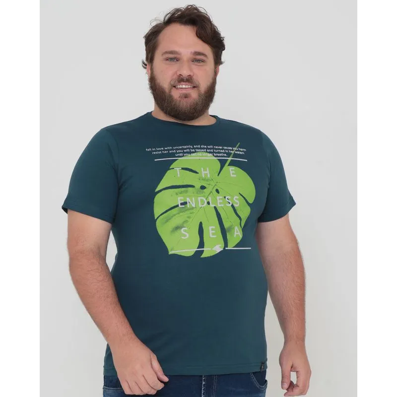 Camiseta Plus Size Manga Curta Verde G4