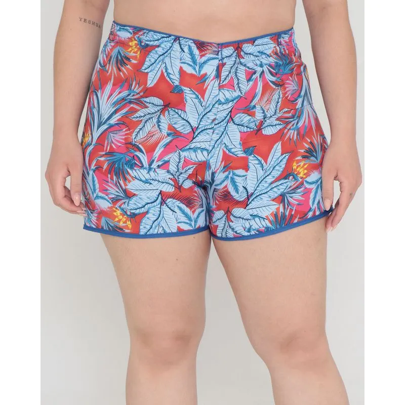 Short Plus Size Saída de Praia Floral Azul Claro G1