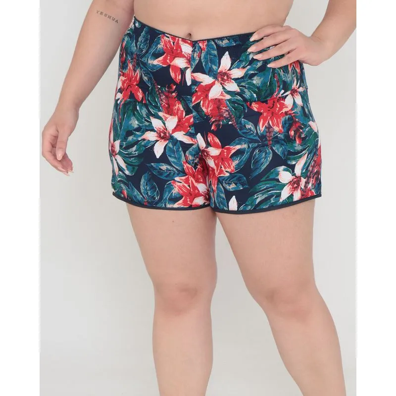 Short Plus Size Saída de Praia Floral Azul G1