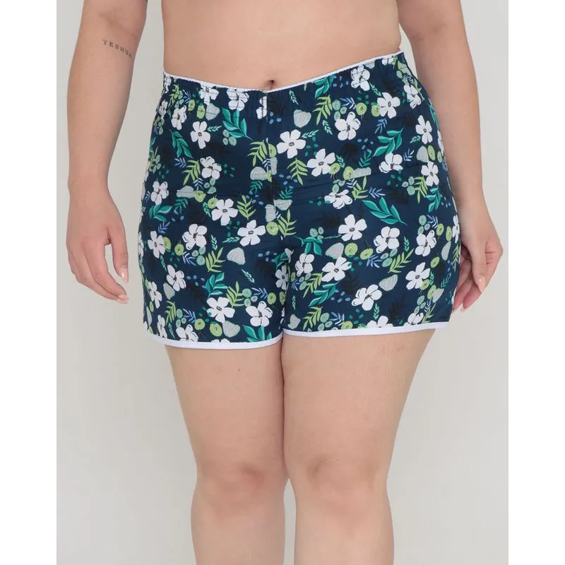 Short Plus Size Saída de Praia Floral Marinho G3