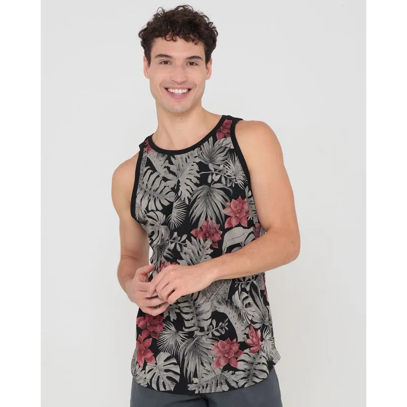 Regata Masculina Estampa Floral Preta P