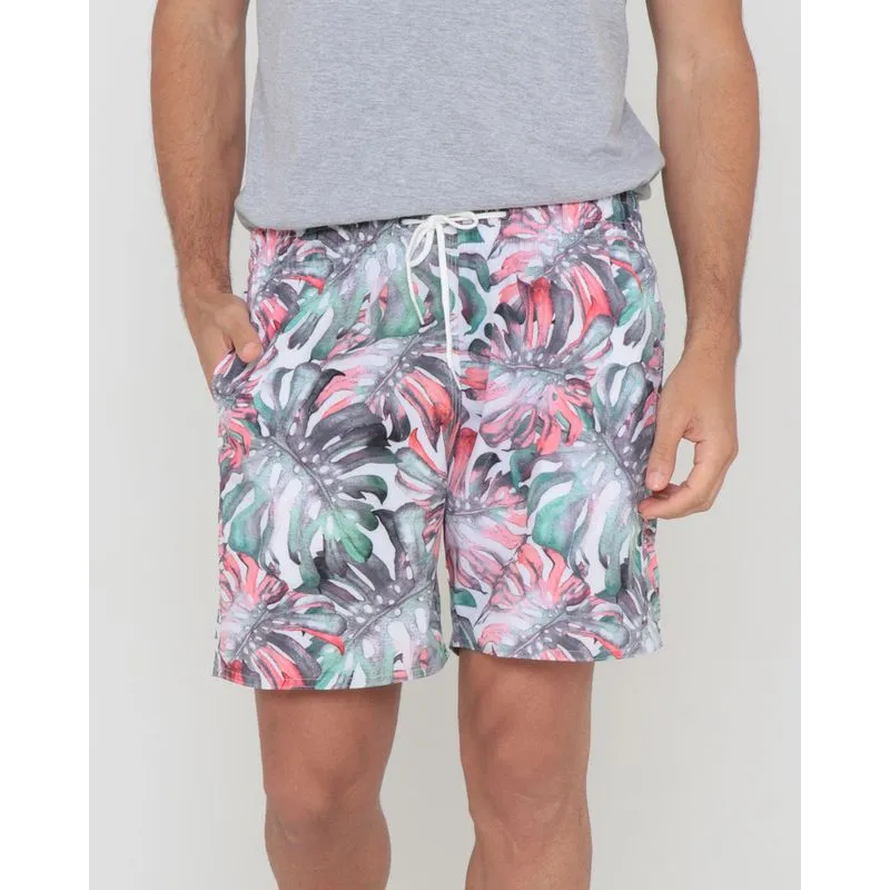 Bermuda Masculina Surf Estampada Floral Branca P