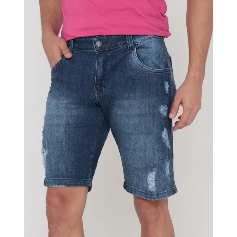 Bermuda Jeans Masculina Destroyed Azul Escuro 48