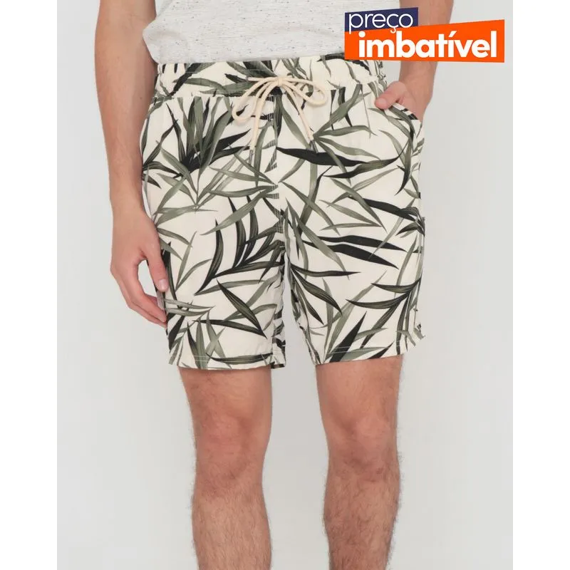 Bermuda Masculina Estampada Folhagens Bege Claro XGG