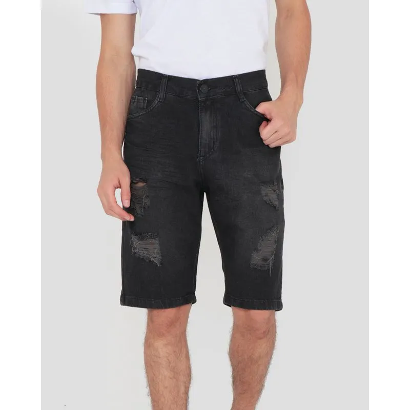 Bermuda Jeans Masculina Destroyed Preta 40