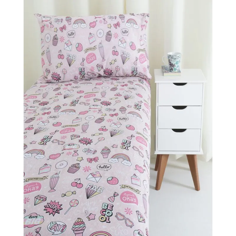 Jogo de Cama Solteiro Malha 2 Peças Infantil Rosa Claro UN
