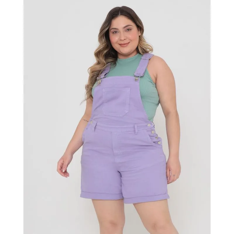 Jardineira Sarja Feminina Plus Size Básica Lilás 52