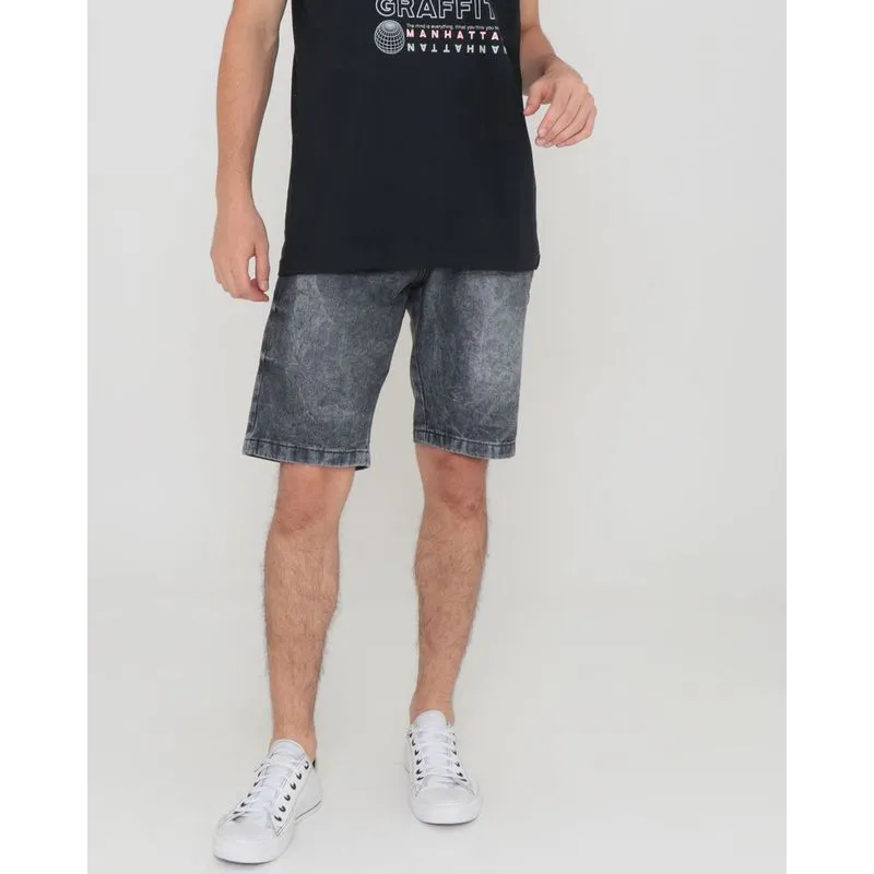 Bermuda Jeans Masculina Marmorizada Cinza 44