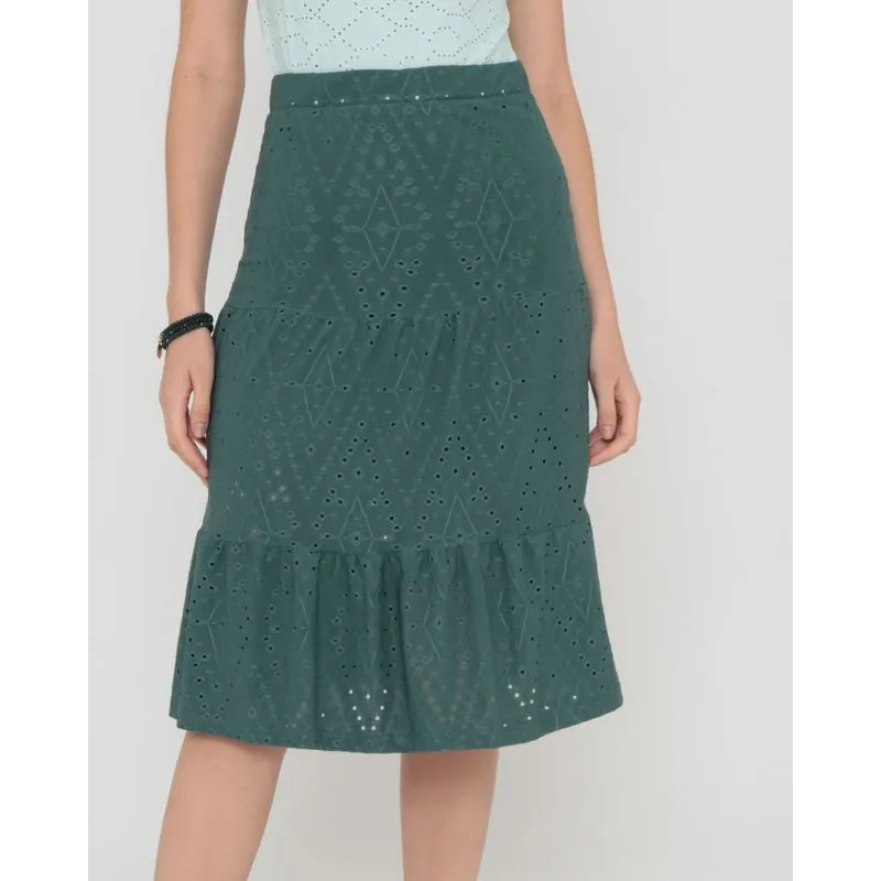 Saia Midi Laise Com Babados Verde P
