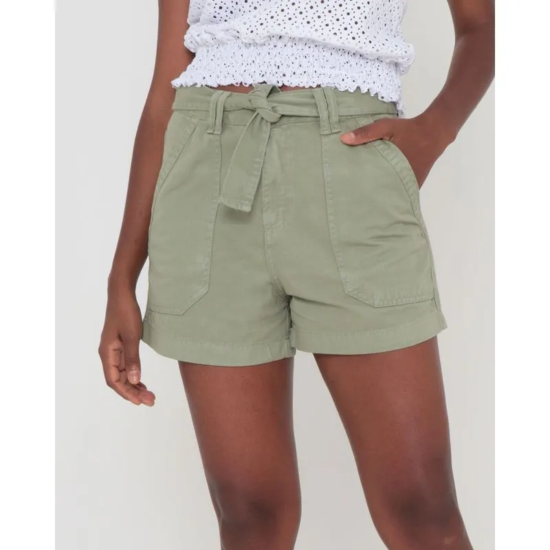 Short Sarja Com Cinto Faixa Liso Verde Claro 40