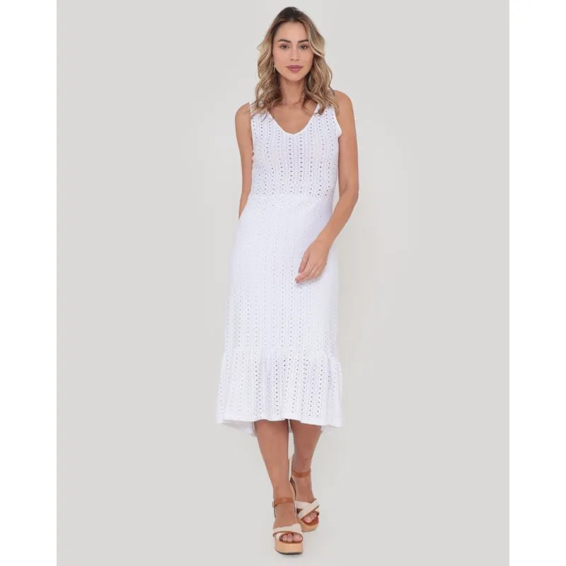 Vestido Regata Midi Laise Com Babados Branco P