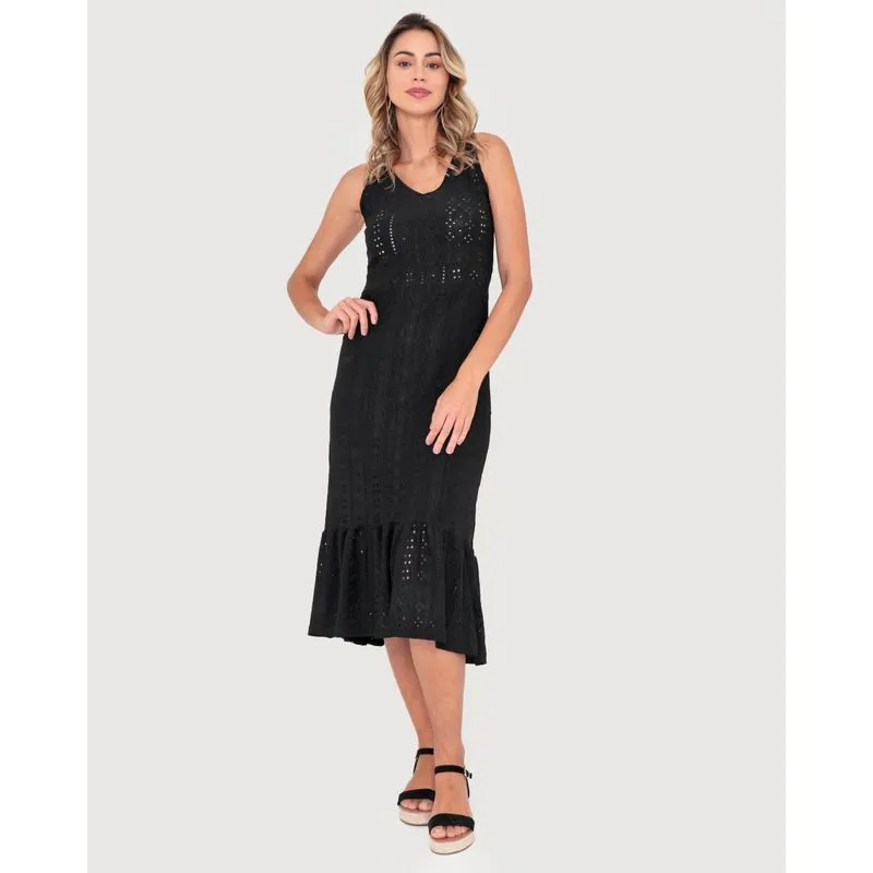 Vestido Regata Midi Laise Com Babados Preto M
