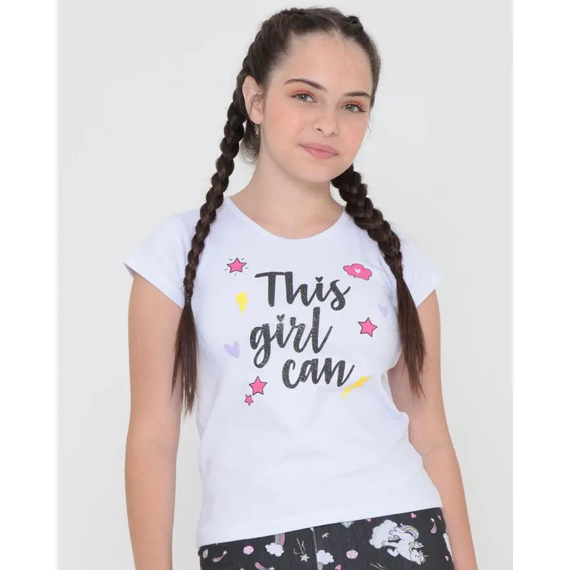 Blusa Juvenil Malha Estampa Glitter Branca 10