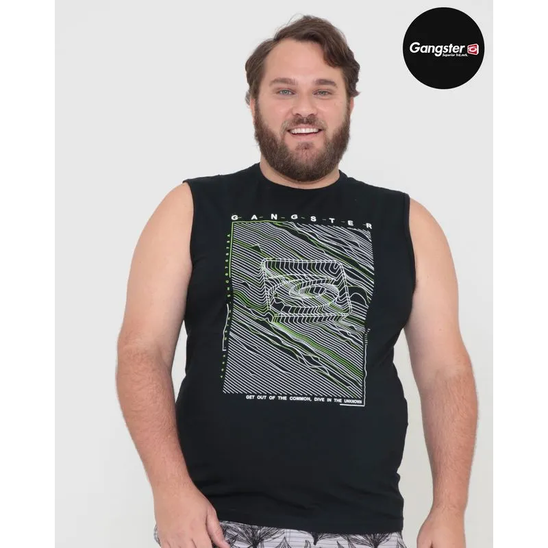 Regata Masculina Plus Size Estampa Gangster Preta G4