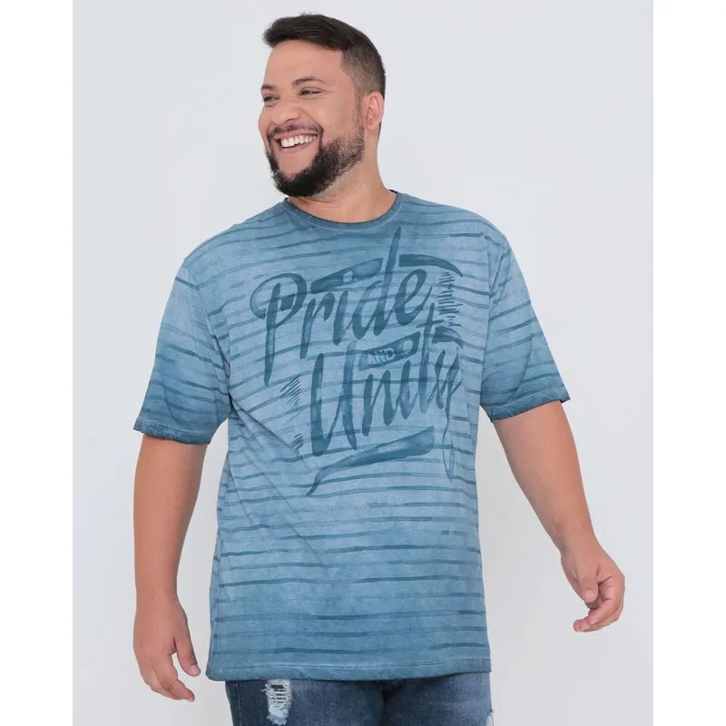 Camiseta Plus Size Degradê Estampa Listras Azul G1