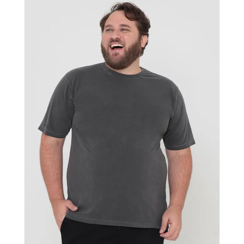 Camiseta Básica Plus Size Manga Curta Estonada Cinza G3
