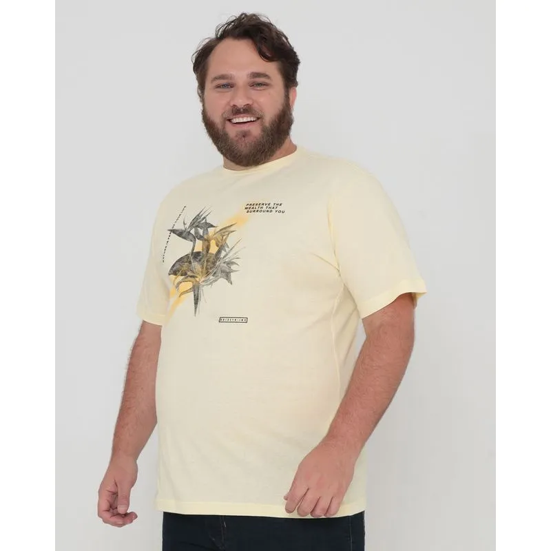 Camiseta Plus Size Manga Curta Amarela G4