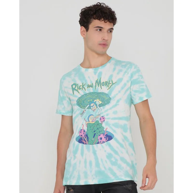 Camiseta Tie Dye Estampa Rick And Morty Off White e Azul GG