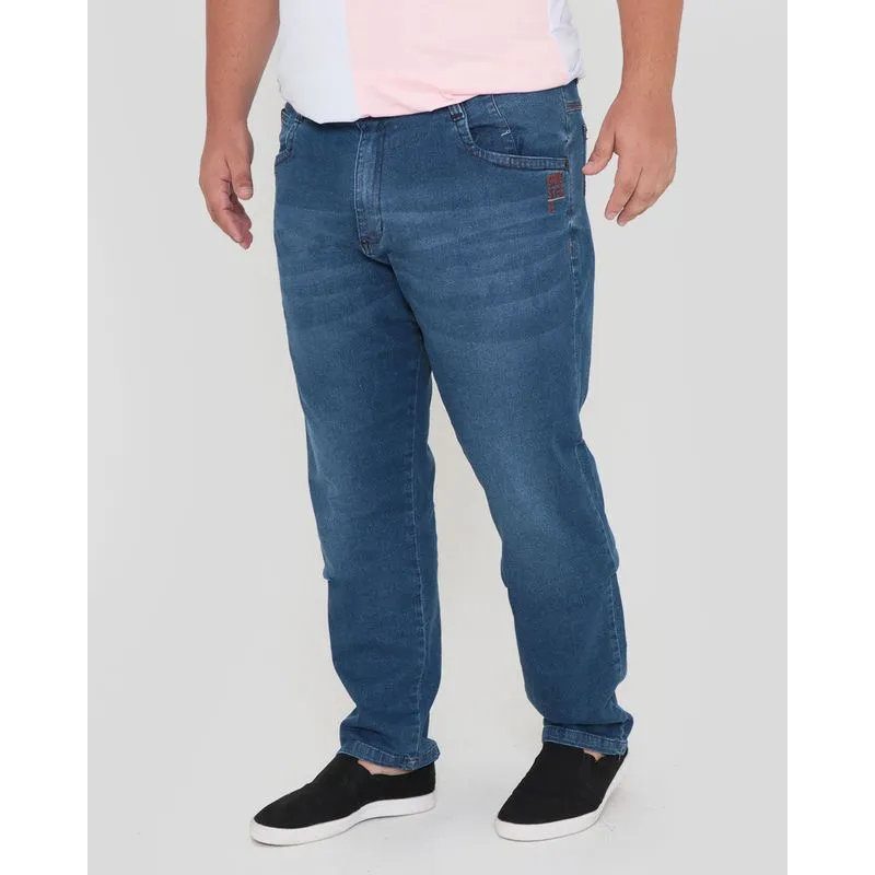 Calça Jeans Masculina Plus Size Reta Gangster Azul Médio 54