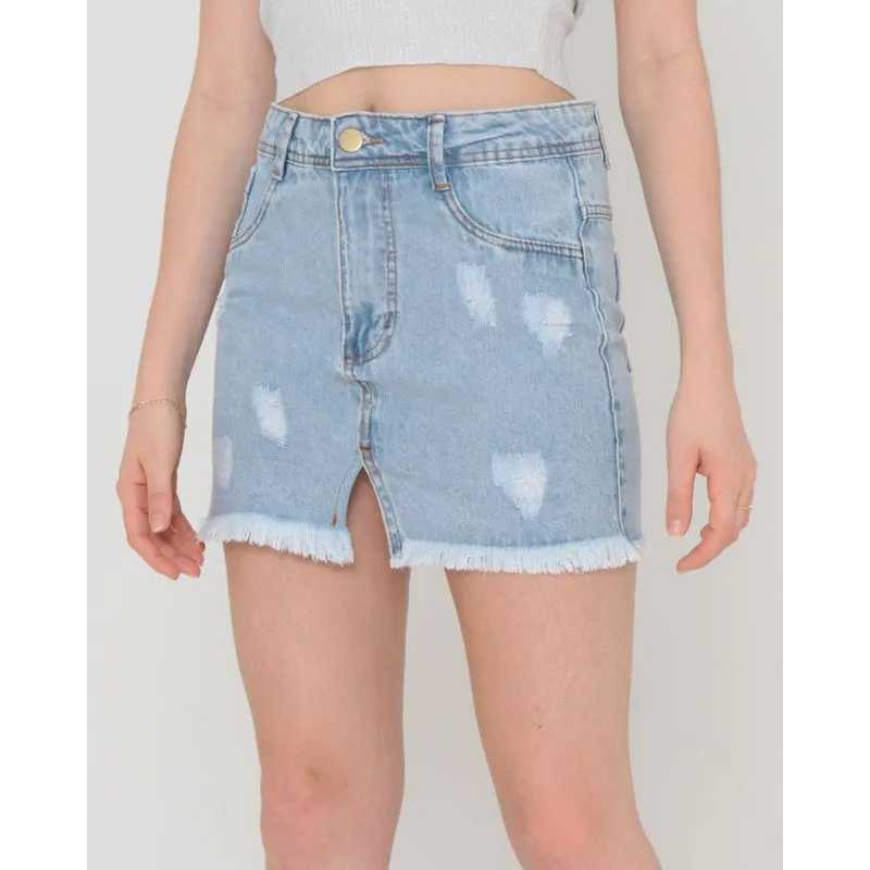 Saia Jeans Destroyed Azul Claro 42
