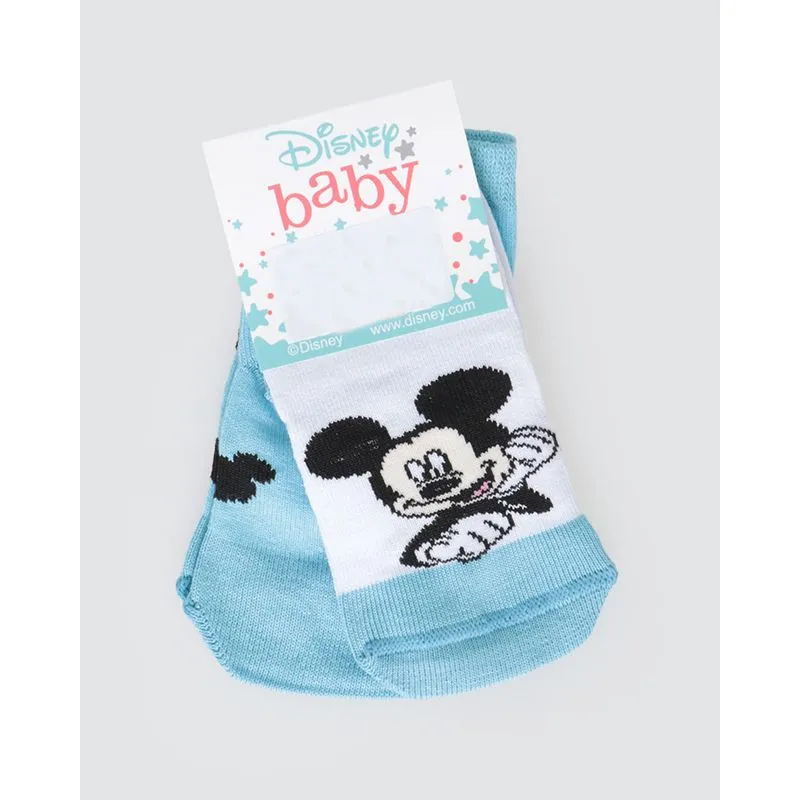 Kit De Meia Bebê 2 Pares Estampa Mickey Disney Azul Branco 14 A 17