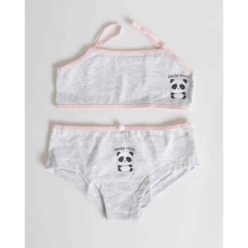 Conjunto Infantil Calcinha E Sutiã Estampa Panda Cinza 4