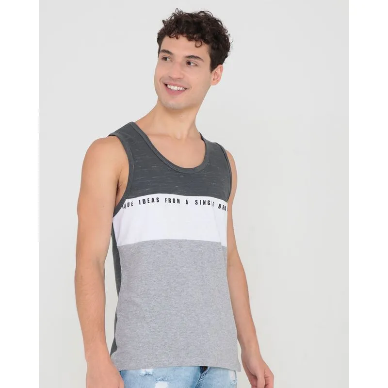 Regata Masculina Com Recorte Flamê Estampada Cinza P