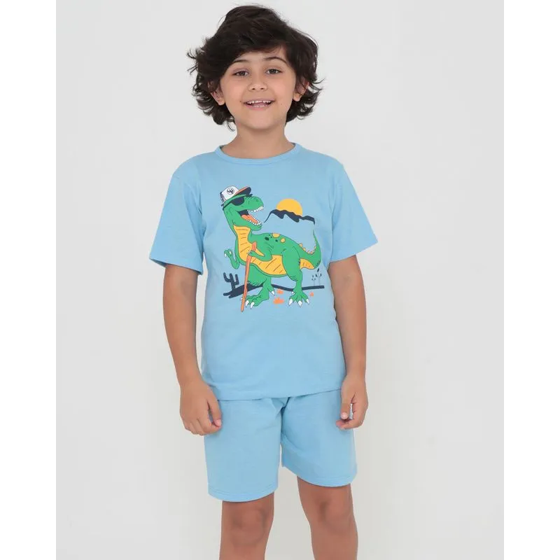 Pijama Infantil Curto Estampa Dino Azul Claro 4