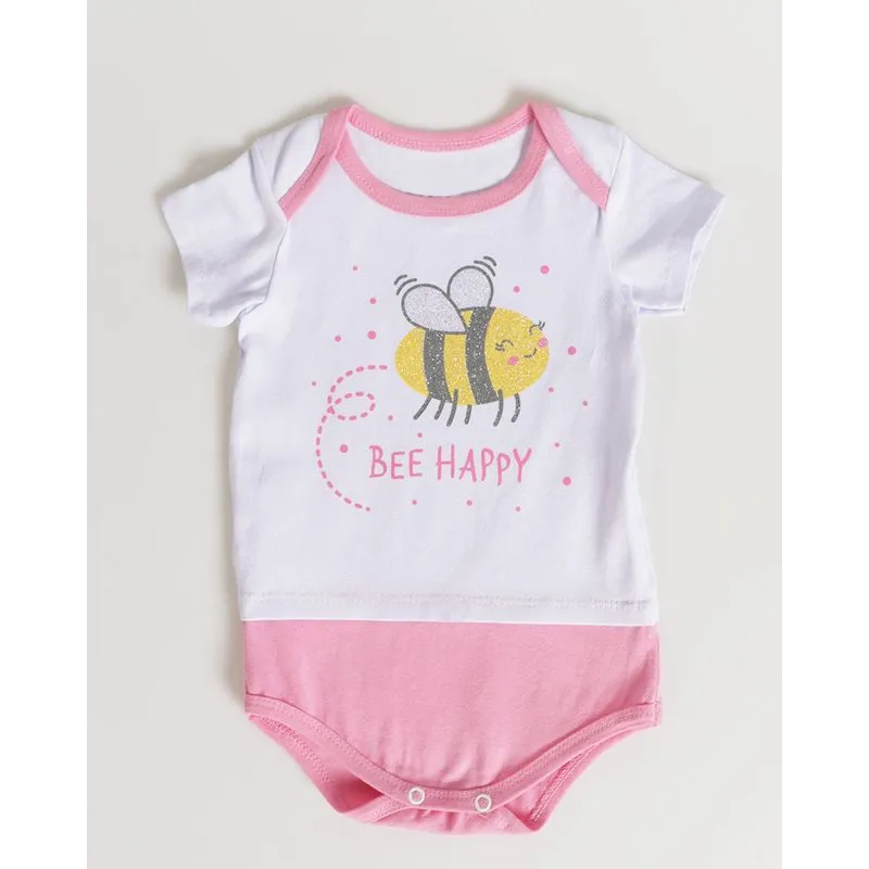 Body Bebê Estampa Abelha Glitter Branco M
