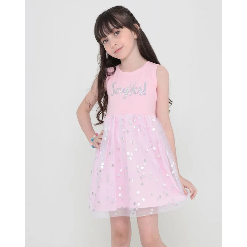 Vestido Infantil Estampa Paetês Rosa Claro 4