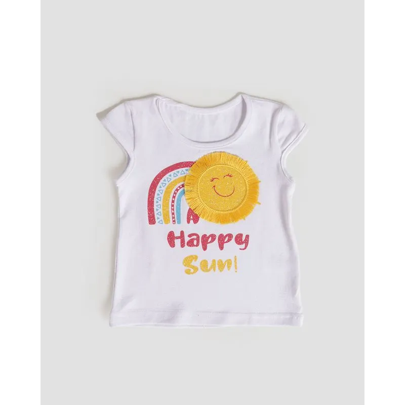 Blusa Bebê Manga Curta Estampa Colorida Branca P