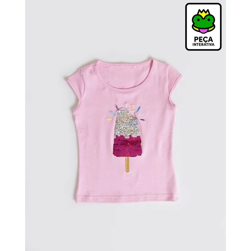 Blusa Bebê Com Paetês E Bordado Sorvete Rosa Claro 1