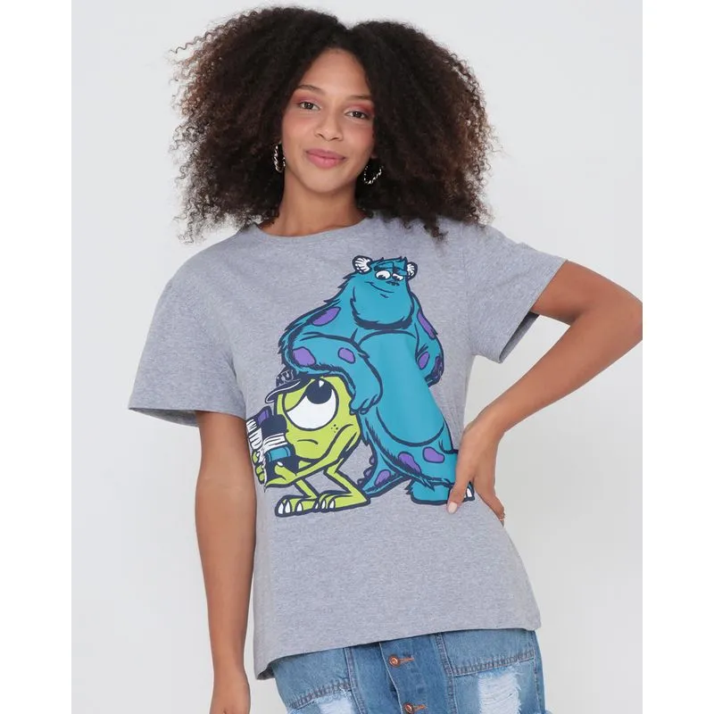 Blusa Manga Curta Estampa Monstros S.A Disney Cinza Claro G
